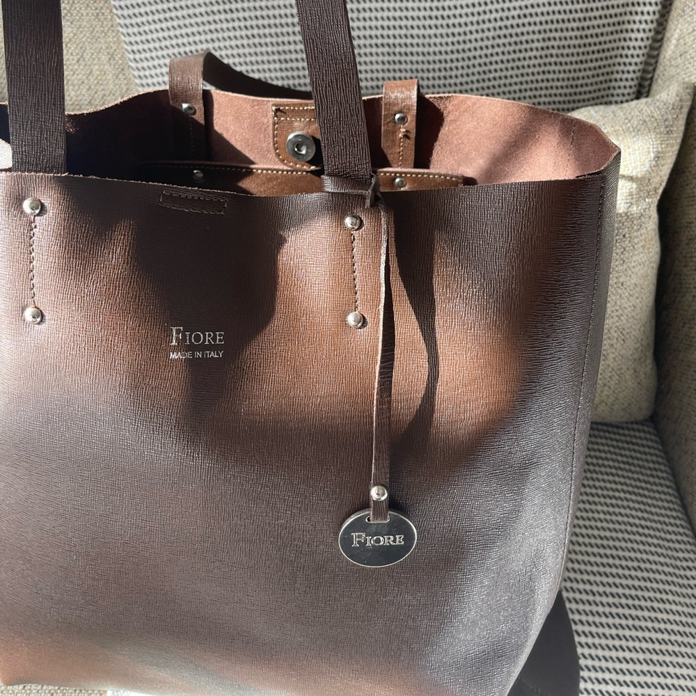 Fiore Leather Brown Tote Bag Made in Italy